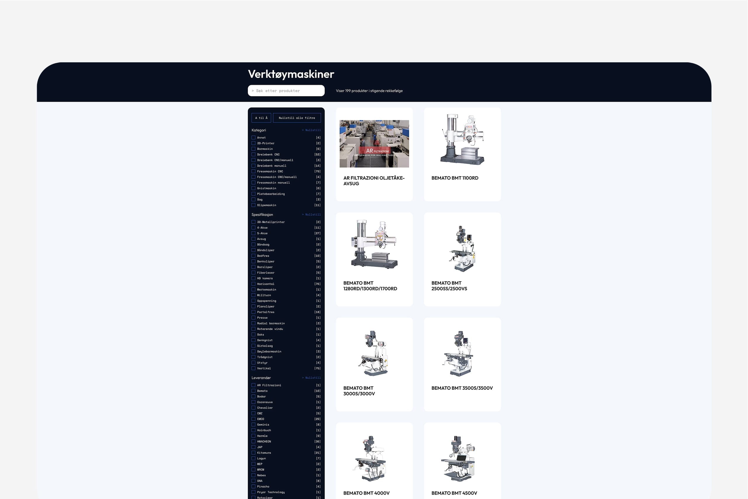 Bilde av nettside filtreringssystem for Bergsli