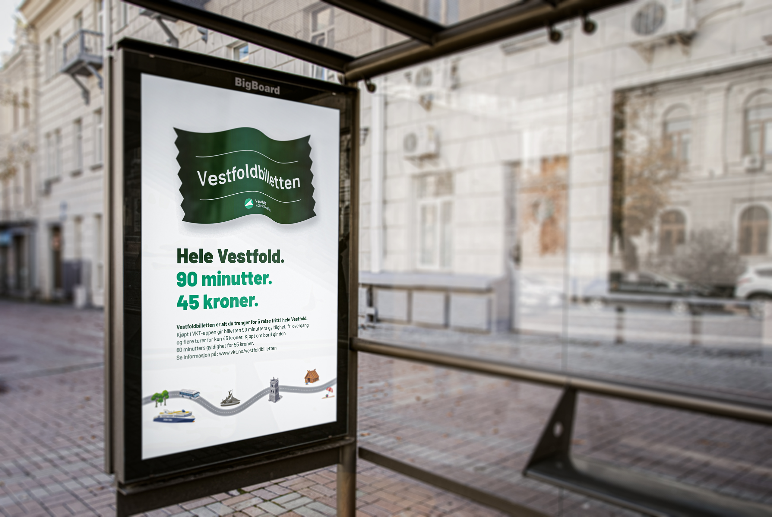 Viser plakat av kampanje for Vestfoldbilletten